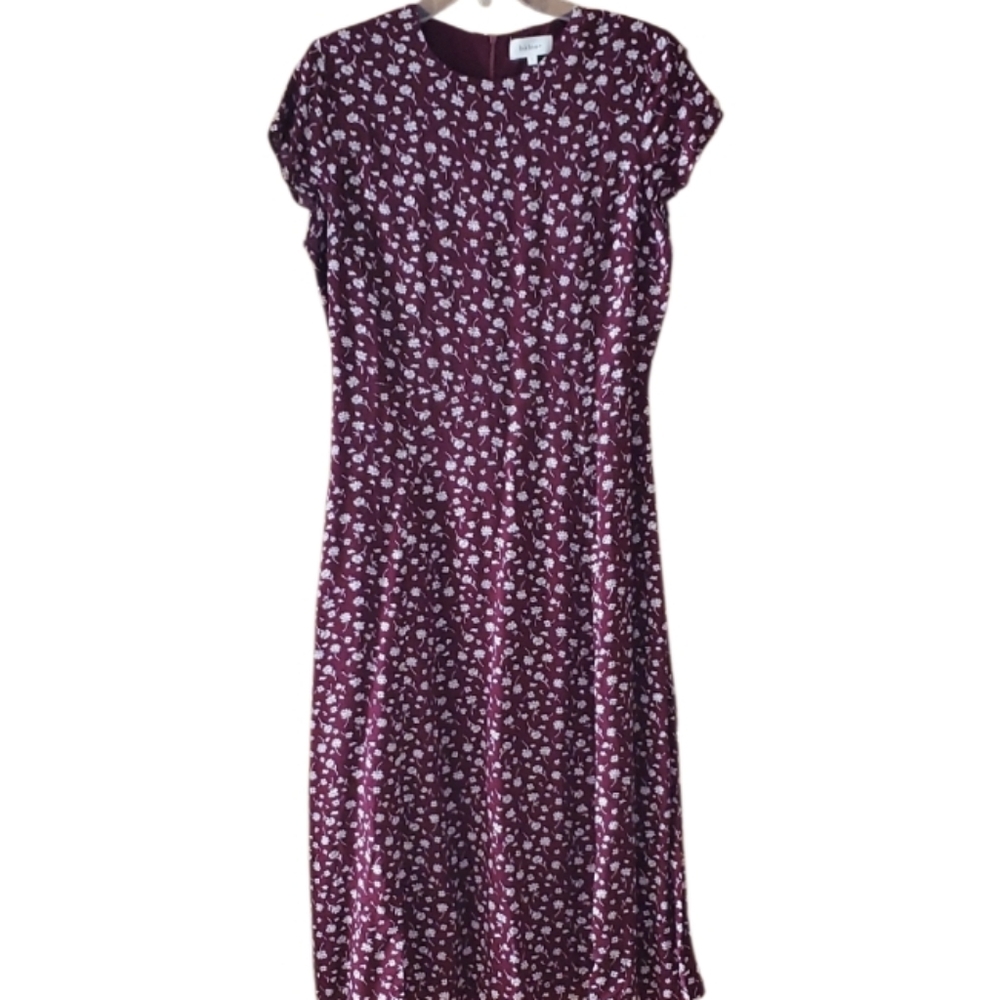 bohme Maroon Midi Dress with Light Pink Floral Print